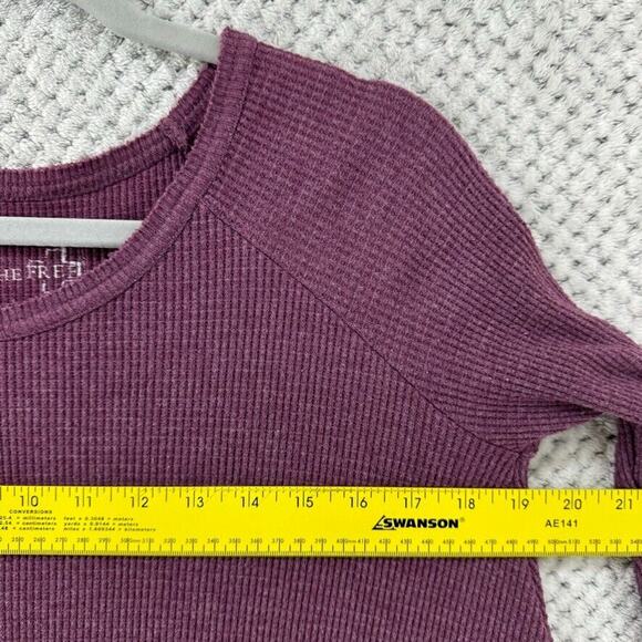 We The Free Top Womens XS Plum Waffle Knit Thermal Long Sleeves Crew Neck A-Line - Picture 7 of 8